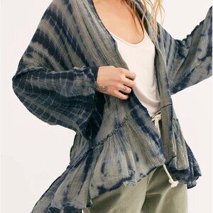 FP One Sasha Tie Dye Kimono Blue and Gray Open Front Cardigan Free People Boho